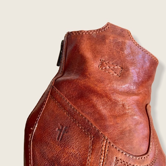 Frye Carson Wedge Cognac Leather Cute Ankle Bootie - Picture 12 of 16